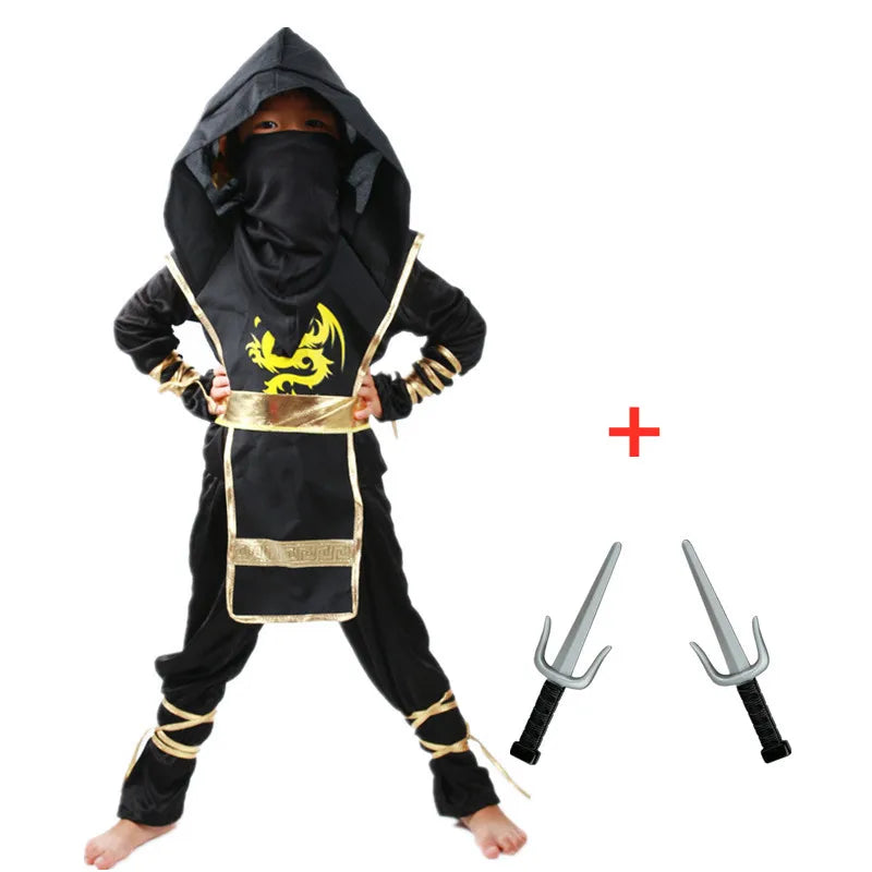 Samurai Ninja Costume for Kids with Hooded Warrior Styling and Toy Accessory Options for Halloween Parties, Cosplay and School Performances