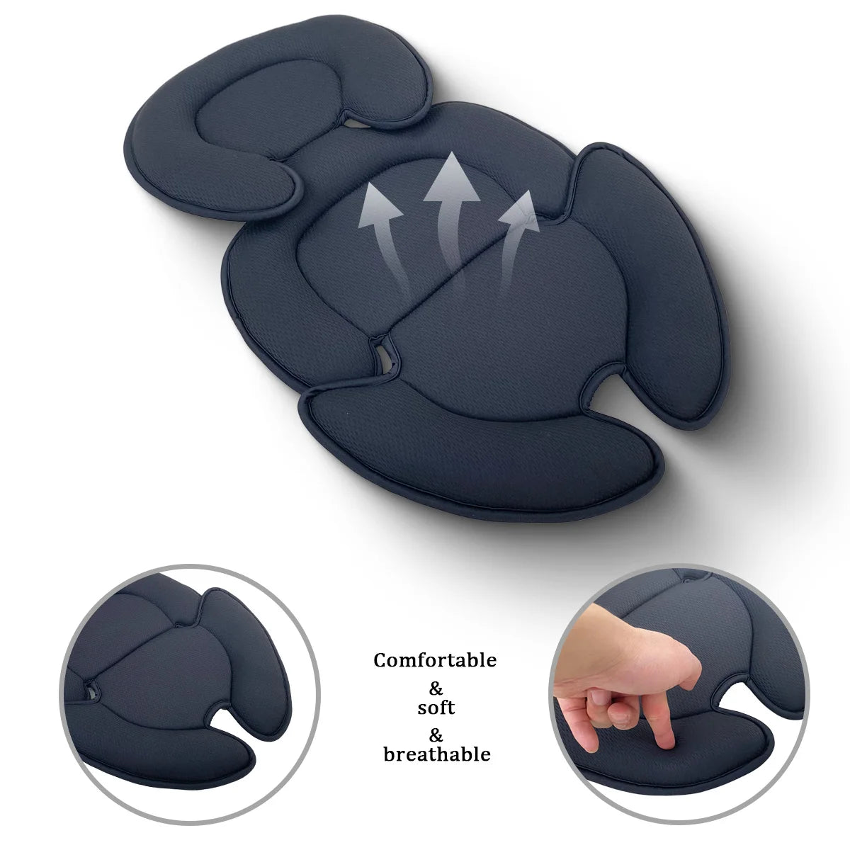 Padded Stroller Seat Insert with Contoured Head and Body Sections, Washable Polyester-Filled Cushion in Black or Gray for Manufacturer-Approved Use