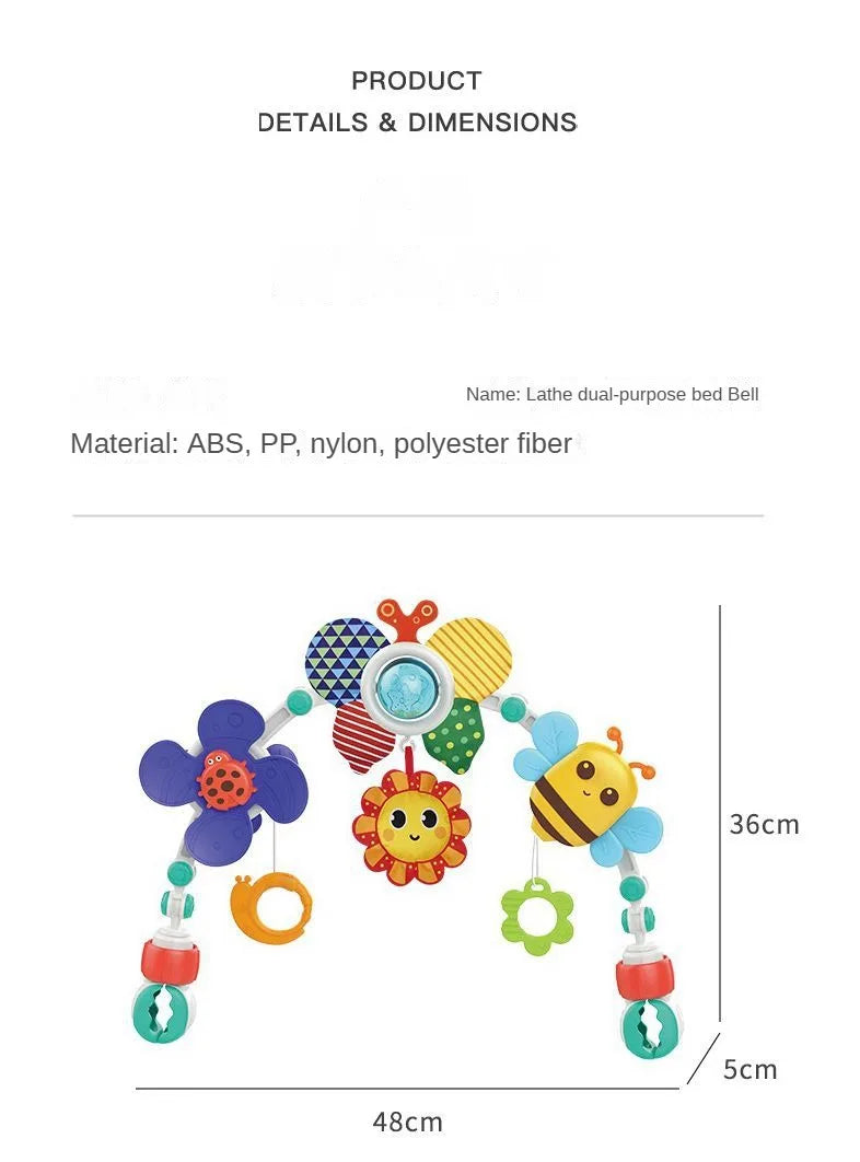 Stroller Activity Toy Arch with Colorful Hanging Play Details, Ocean or Bee Theme Clip-On Baby Play Bar for Supervised Sensory Exploration