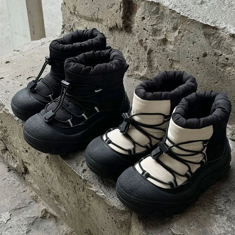 Toggle-Lace Kids Winter Boots with Padded Collars and Chunky Tread Soles, Boys and Girls Snow-Style Ankle Shoes in Four Colors, Sizes 26-37