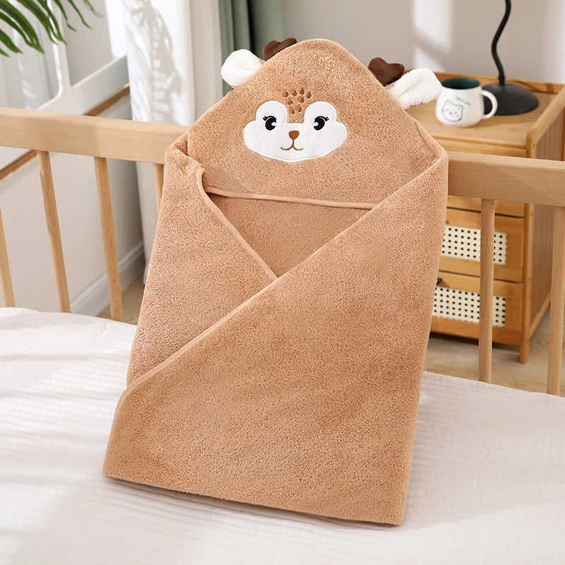 Animal Hooded Baby Towel in Soft Coral Fleece, Newborn Bath Wrap with Six Cute Character Styles for After-Bath, Pool and Beach Drying