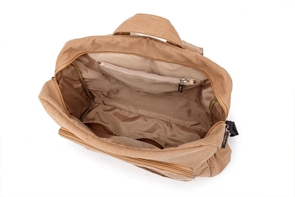 Corduroy Diaper Backpack by Soboba, Large Capacity Baby Changing Bag with Interior Pockets, Front Zip Storage and Side Pockets for Daily Outings