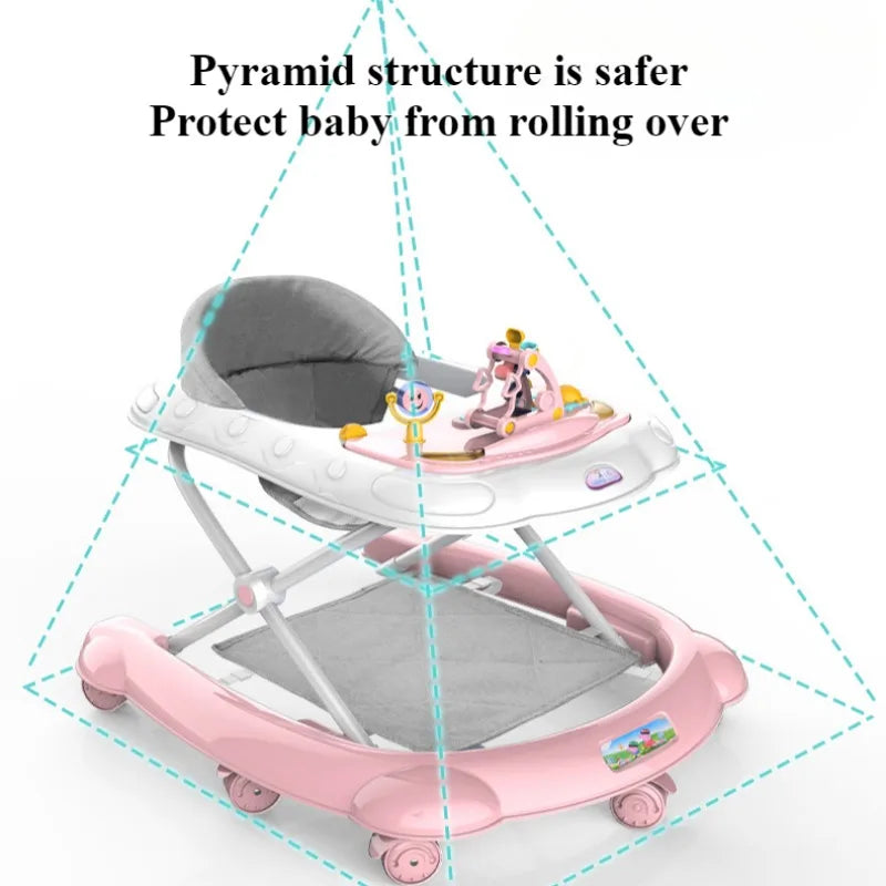 Musical Baby Walker with Spinning Toy Tray, Rear Push Handle and Foldable Frame, Three Height Positions in Pink, Green or Blue for Supervised Indoor Use