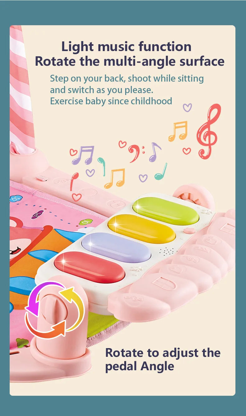 Baby Kick Piano Play Mat with Hanging Animal Toys and Illustrated Activity Surface, Multiple Model Designs for Supervised Tummy Time and Reaching