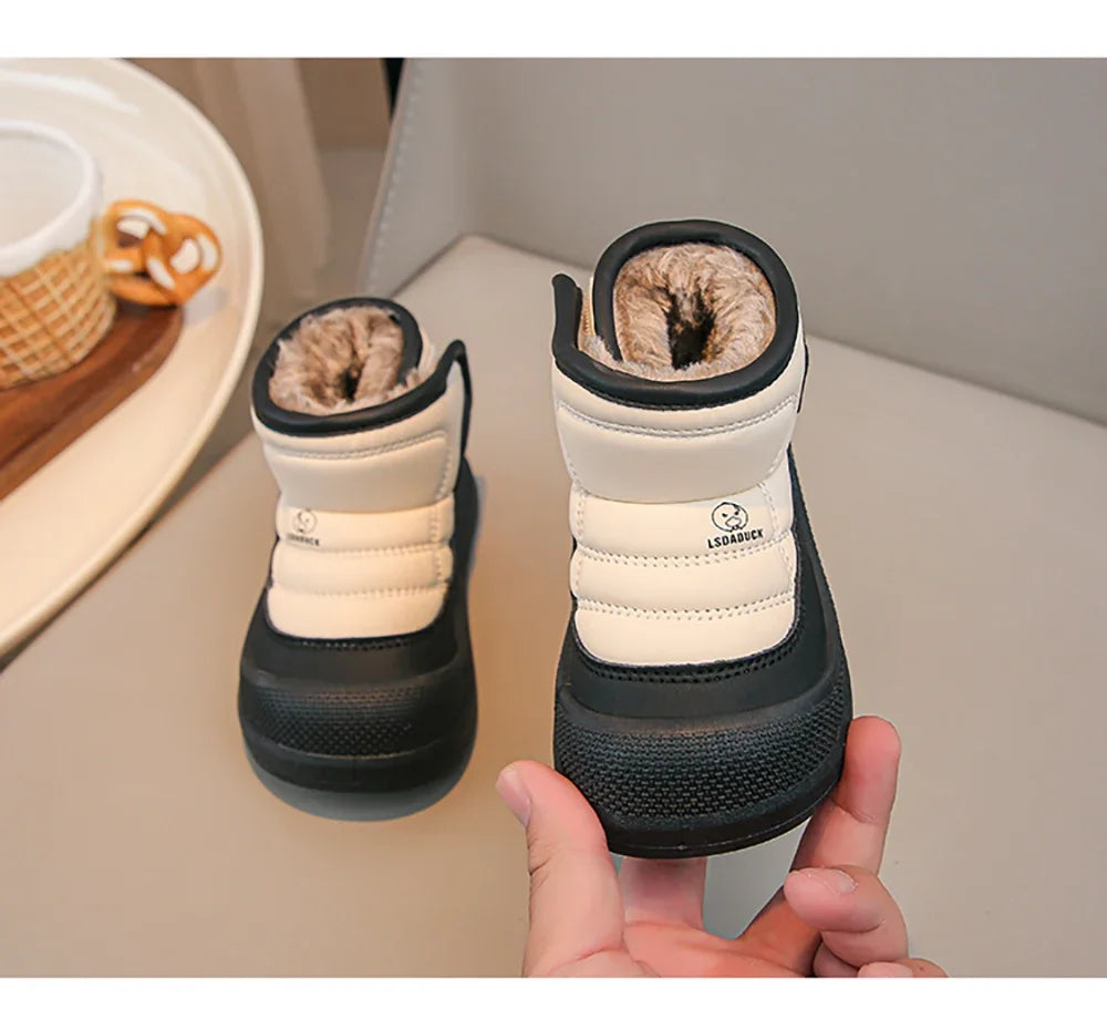 Kids Padded Snow Boots with Plush Lining, Wraparound Ankle Flaps and Chunky Soles, Boys and Girls Winter Shoes in Pink, Black or Brown