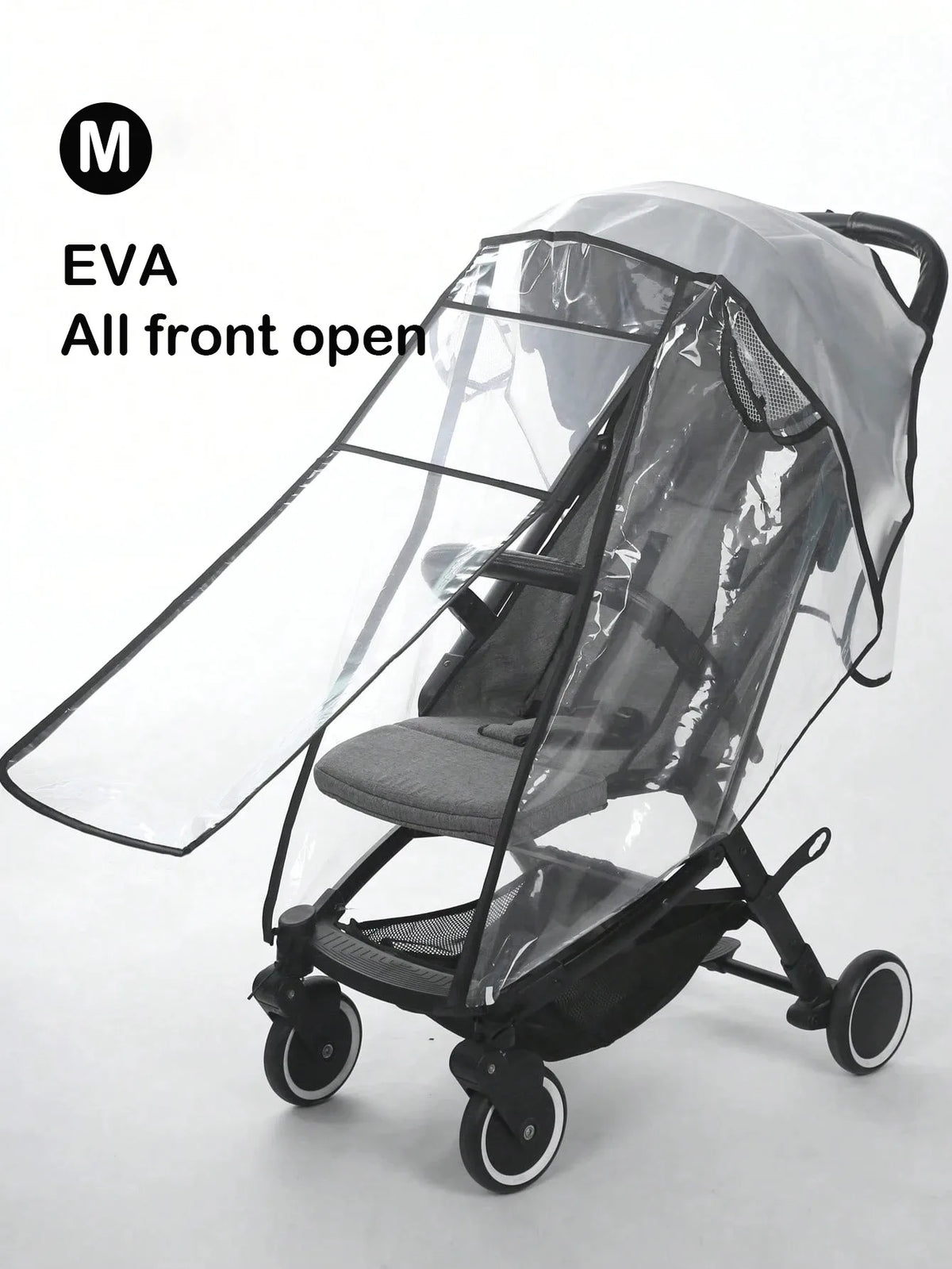Stroller Weather Shield with Clear Panels, Black Trim and Mesh Side Ventilation, M or L Rain Cover Options for Baby Pushchair Outdoor Outings