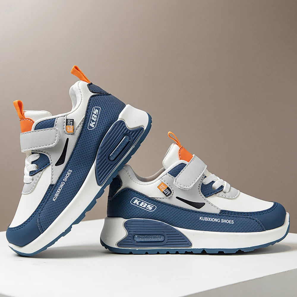 Color-Block Kids Running Shoes with PU Leather Upper, Soft Rubber Sole and Strap Closure for Boys and Girls, School Days and Outdoor Play