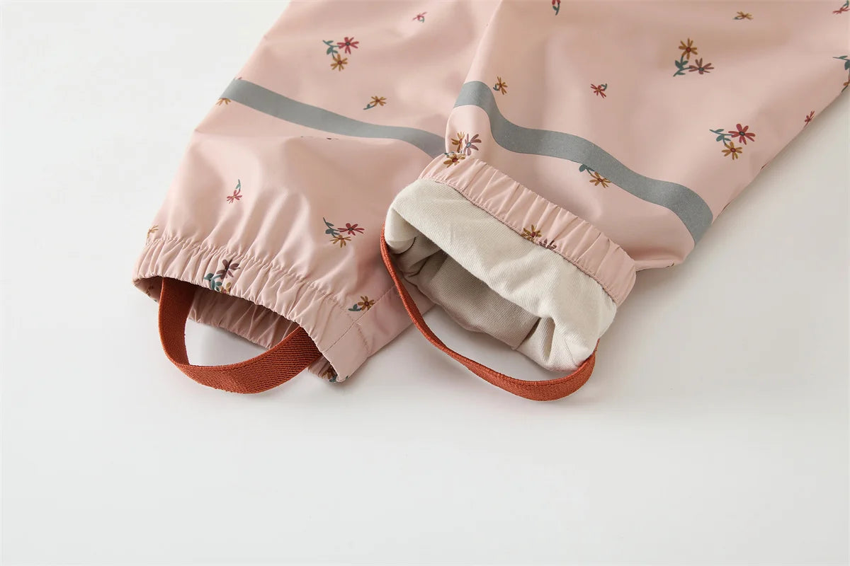 Kids Waterproof Rain Overalls by HONEYKING, Printed Bib Pants with Buckle Shoulder Straps and Elastic Cuffs for Boys and Girls Outdoor Play