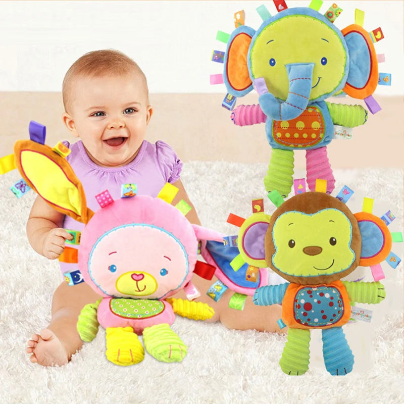 Taggy Animal Plush Rattle for Babies, Colorful Elephant, Monkey, Rabbit, Lion or Pig Soft Sensory Toy for Supervised Play and Baby Shower Gifts