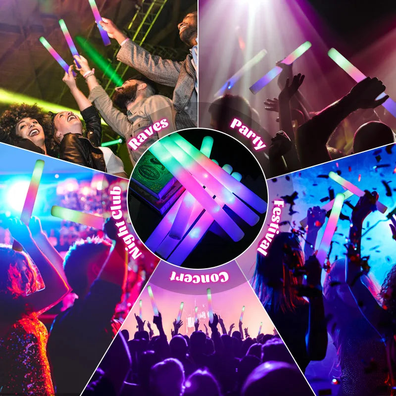 LED Foam Glow Sticks Bulk Party Favors with RGB, Single-Color and Personalized Options for Weddings, Birthdays, Concerts and Christmas