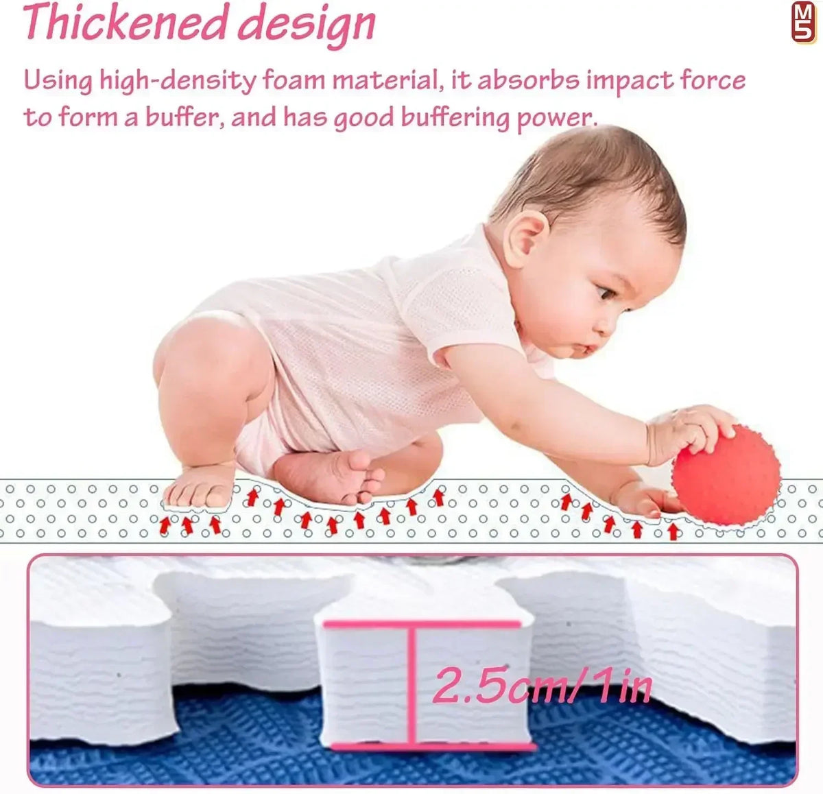 Thick Foam Crawling Mat Tiles, 8-Piece Interlocking Set with 2.5 cm Padding and 30 cm Squares for Nursery Corners and Supervised Baby Floor Play