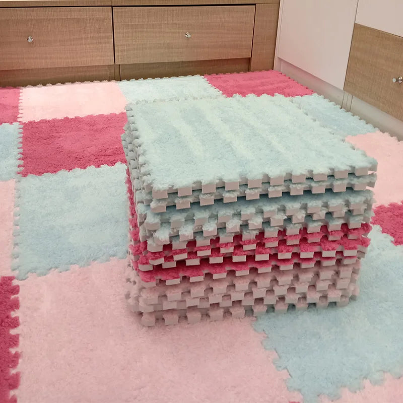Plush Carpet Puzzle Mat, 20-Piece Interlocking EVA Foam Floor Tiles in Two-Color Options, 30 x 30 x 1 cm Squares for Nursery and Kids Rooms