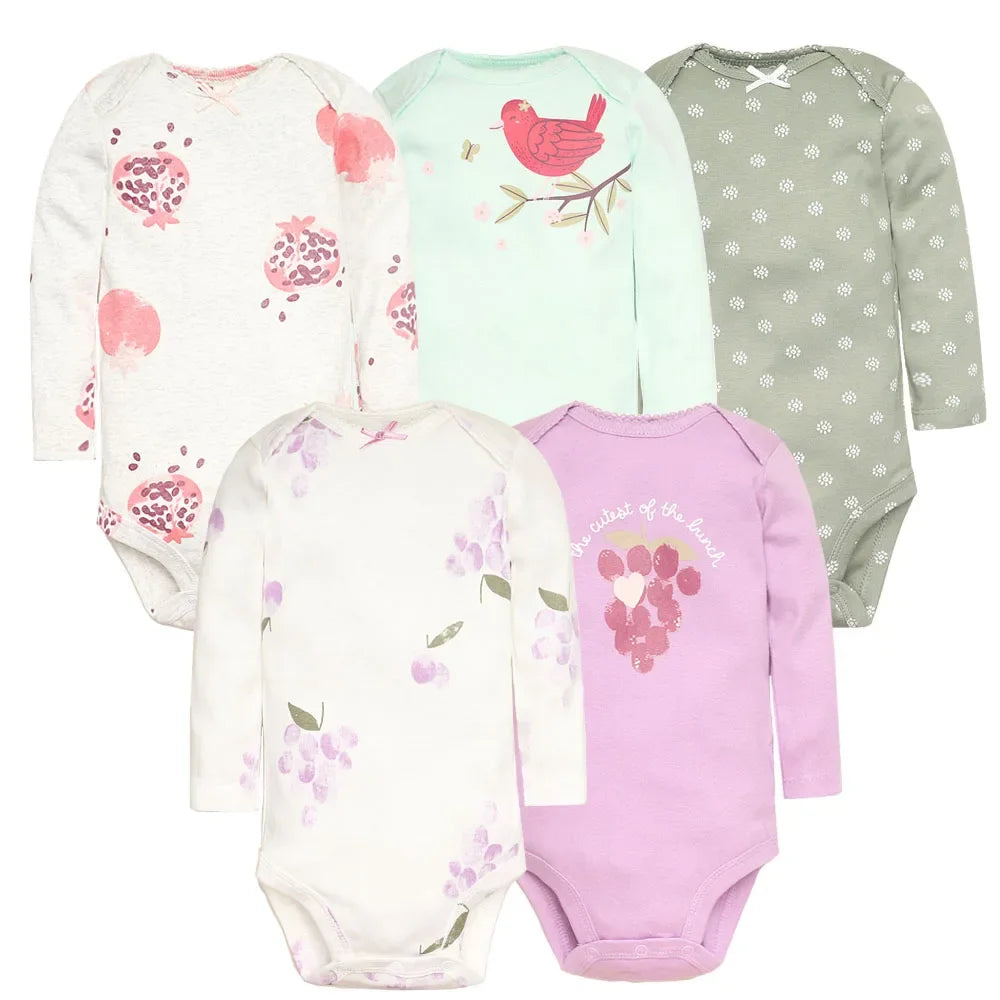 Baby Long Sleeve Bodysuits 5-Pack in Cotton, Everyday One-Piece Clothing Set for Infant Boys and Girls in 6 to 24 Month Sizes