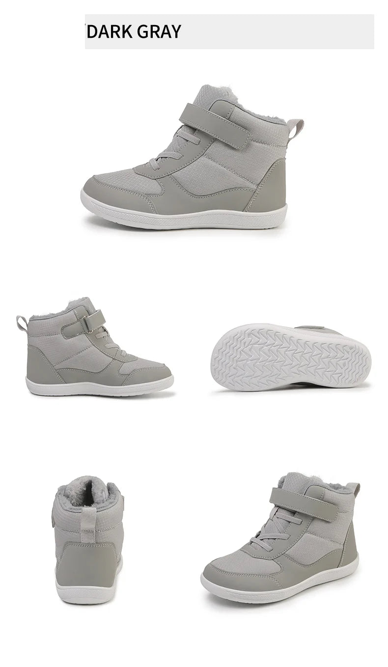Wide Toe Winter Boots for Kids, Barefoot-Style High-Top Shoes with Cozy Lined Styling and Strap Options for Boys and Girls Cold-Weather Outfits