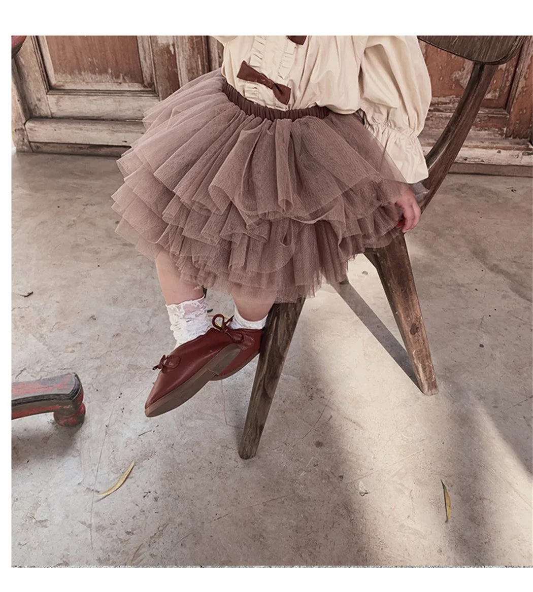 Tiered Tulle Tutu Skirt for Toddler and Little Girls with Gathered Waistband, Fluffy Solid Color Pettiskirt for Birthdays, Dance and Dress-Up