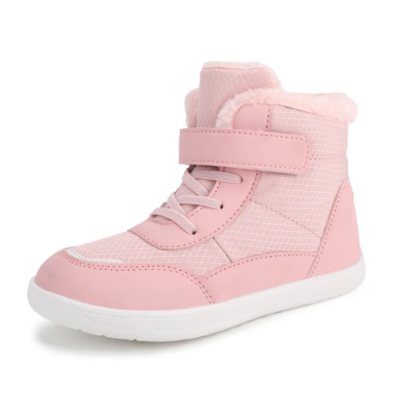 Wide Toe Winter Boots for Kids, Barefoot-Style High-Top Shoes with Cozy Lined Styling and Strap Options for Boys and Girls Cold-Weather Outfits
