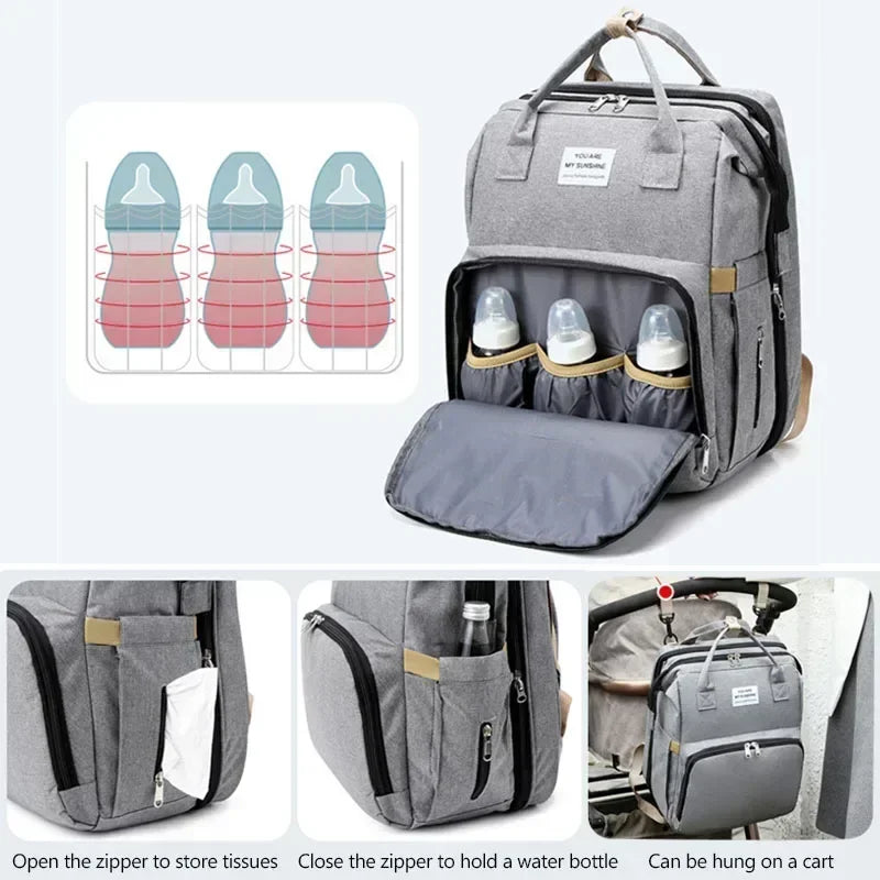 Diaper Bag Backpack with Fold-Out Changing Station, Large Capacity Baby Essentials Organizer with Bottle Pockets and Changing Mat for Parents