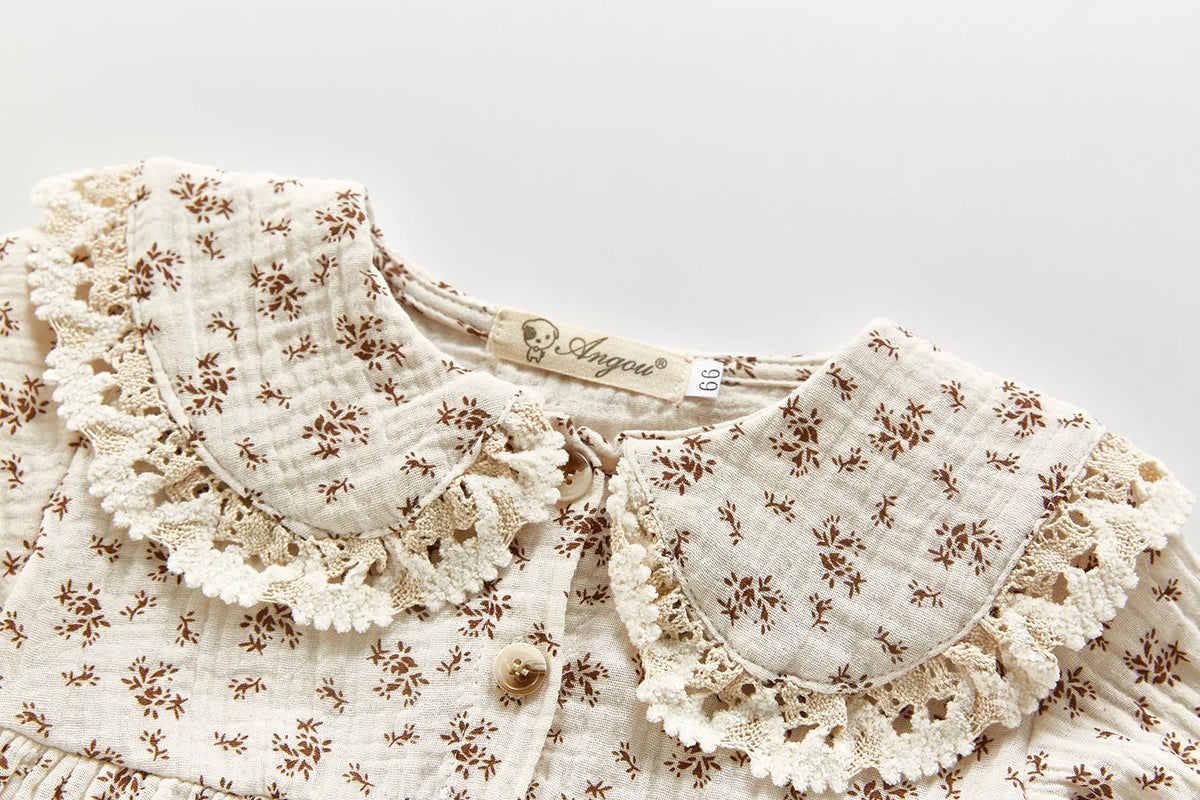 Baby Girl Floral Romper and Bonnet Set, Long Sleeve One-Piece Outfit with Decorative Collar and Snap Bottom for Infant Photos and Fall Outings