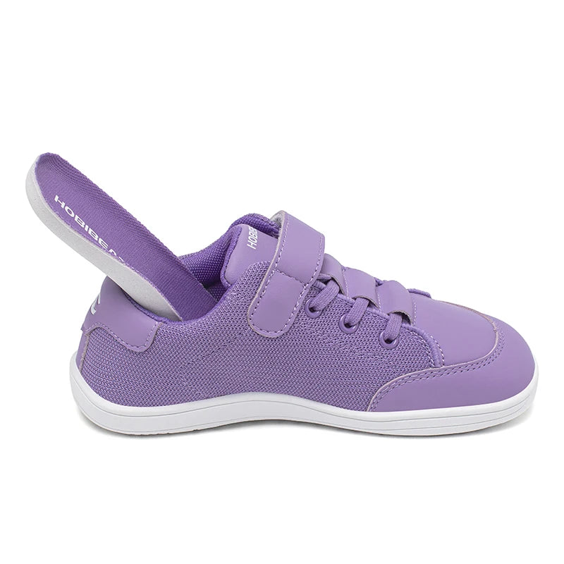 Kids Colorblock Barefoot Sneakers by HOBIBEAR with Breathable Mesh, Wide Toe Box, Zero-Drop Design and Easy Strap for Everyday Walking