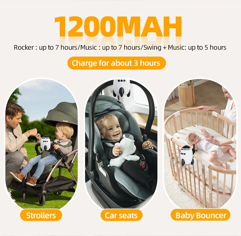 Rechargeable Stroller Rocker with White Noise and Bluetooth, Portable Automatic Pram Rocking Accessory with Adjustable Speed and USB-C Charging