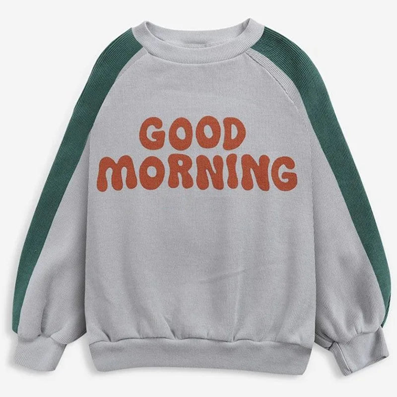 Kids Crewneck Sweatshirt with Animal, Flower and Letter Graphic Options, Long Sleeve Unisex Pullover for Boys and Girls Everyday Seasonal Layering