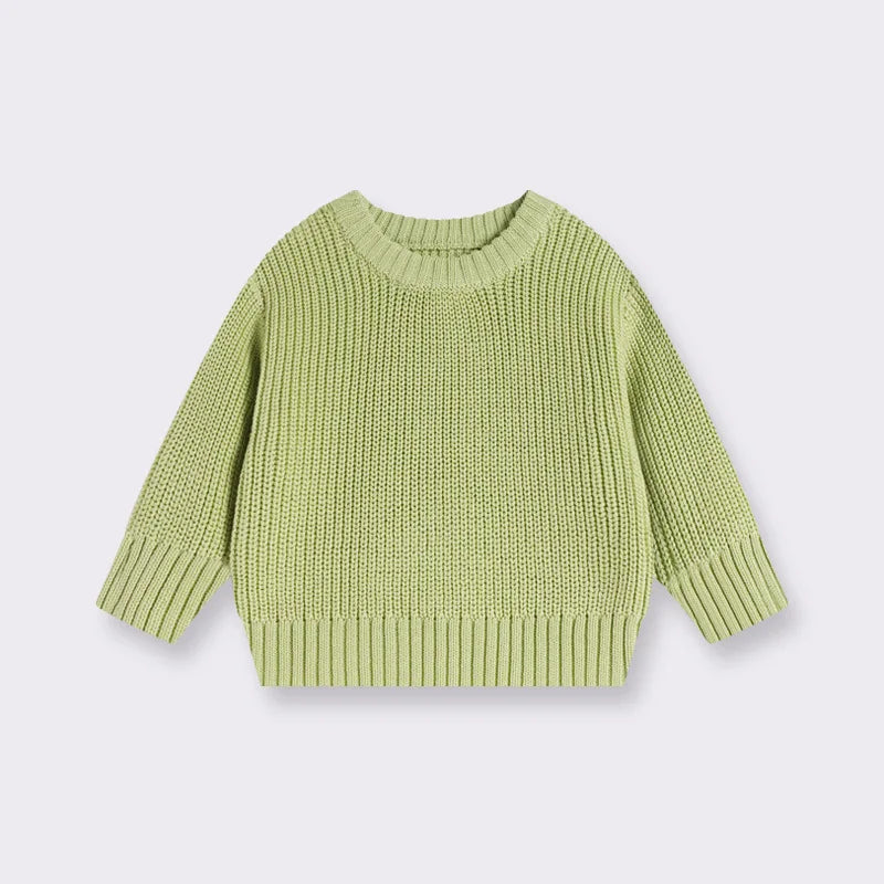 Cotton Crewneck Baby Sweater for Boys and Girls, Long Sleeve Ribbed Knit Pullover for Infants and Kids, Everyday Cool Weather Layering