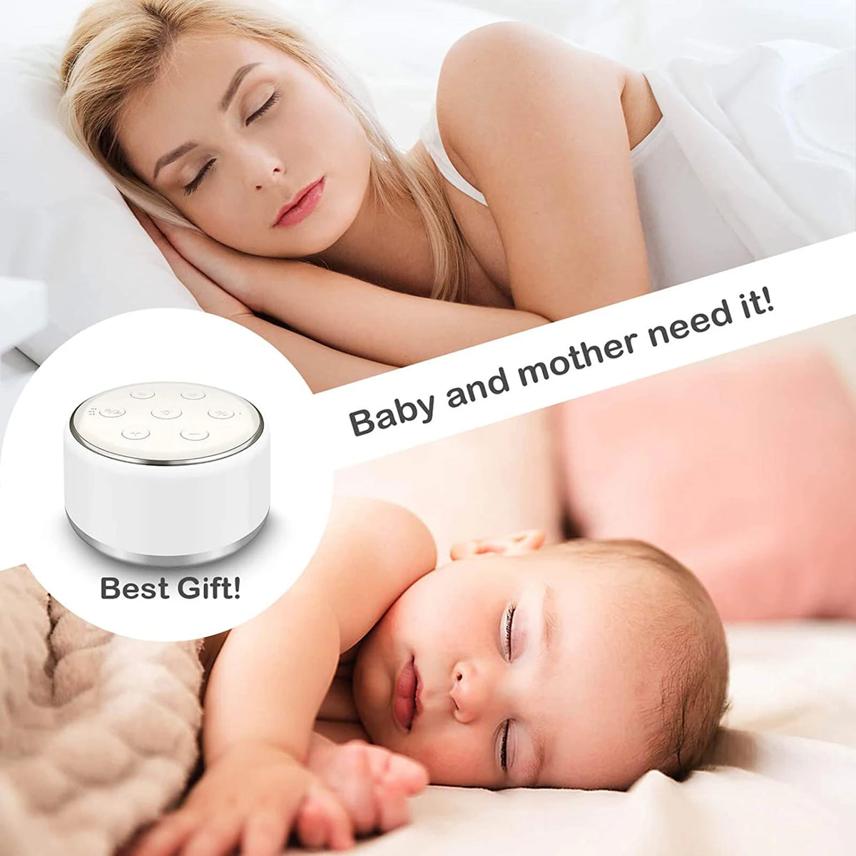 34-Sound White Noise Machine with 7-Color Dimmable Night Light, 32 Volume Levels, 30/60/90-Minute Timer and USB-C Rechargeable Battery