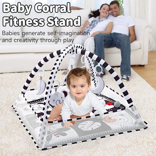 Infant Play Gym with Hanging Animal Toys and Cloth Activity Mat, Approx. 80 x 80 cm Floor Space for Supervised Tummy Time and Reaching