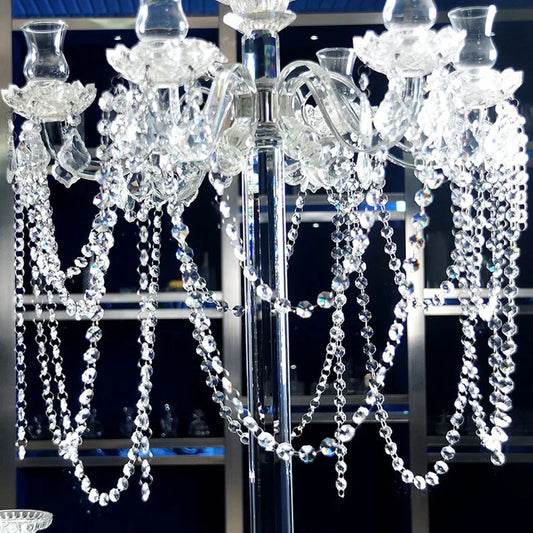 Clear Acrylic Bead Garland Strands with 14mm Octagon Gems and Adjustable Rings, Hanging Crystal-Look Chains for Wedding, Birthday and Holiday Decor