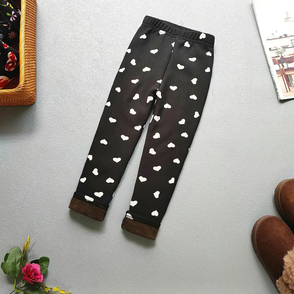 Printed Lined Leggings for Girls, Plush-Textured Winter Pants with Floral Heart and Pattern Options for Toddler and Kids Outfits, Sizes 2-3T to 10-11