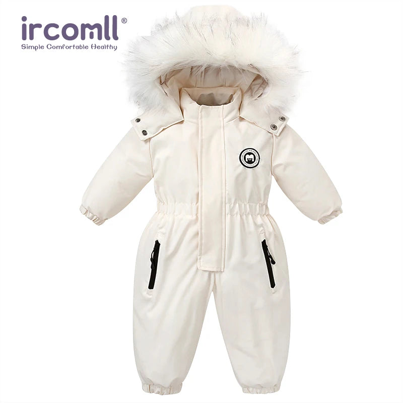Toddler Hooded Snowsuit by Ircomll, Padded One-Piece Winter Outerwear with Plush-Look Hood Trim, Elastic Cuffs and Pockets, Sizes 18M to 4-5T