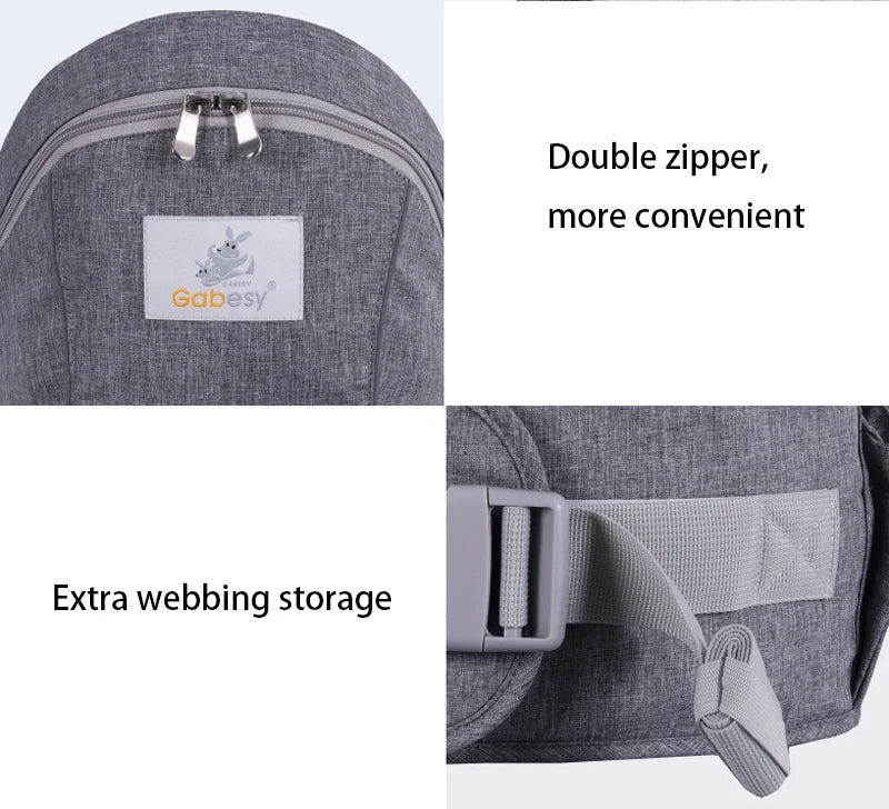 Waist-Mounted Baby Hip Seat with Padded Shoulder Strap and Zippered Storage Pockets, Gray or Black Carrying Accessory for Everyday Parent Outings