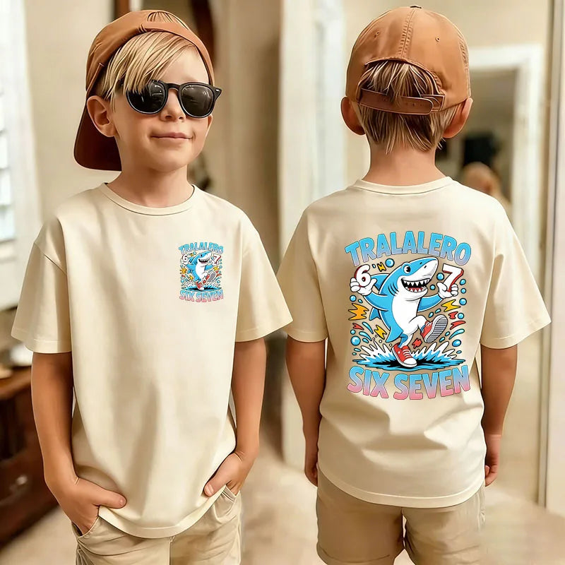 Six Seven Kids T-Shirt with Funny 67 Number Graphic, Short Sleeve Summer Top for Boys and Girls, Casual Playdate Outfits and Birthday Fan Gifts