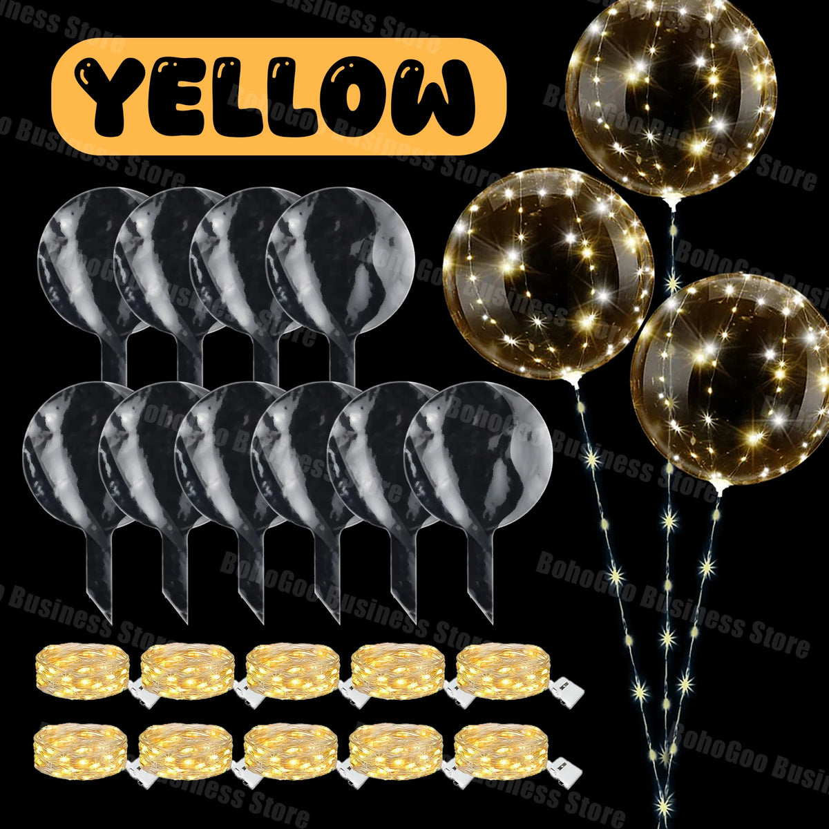 LED Light Up Balloons with Batteries and Clear Bobo Balloon Design, 10-100 Set Options for Wedding Receptions, Proposals and Birthday Party Decor