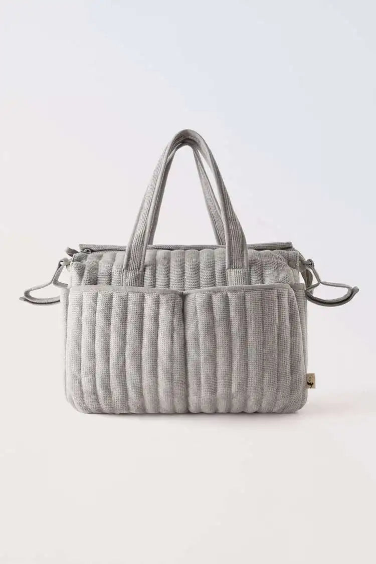Textured Diaper Tote Bag with Zipper Closure, Interior Organizer Pockets and Carry Handles, Solid Color Baby Essentials Bag for Everyday Outings
