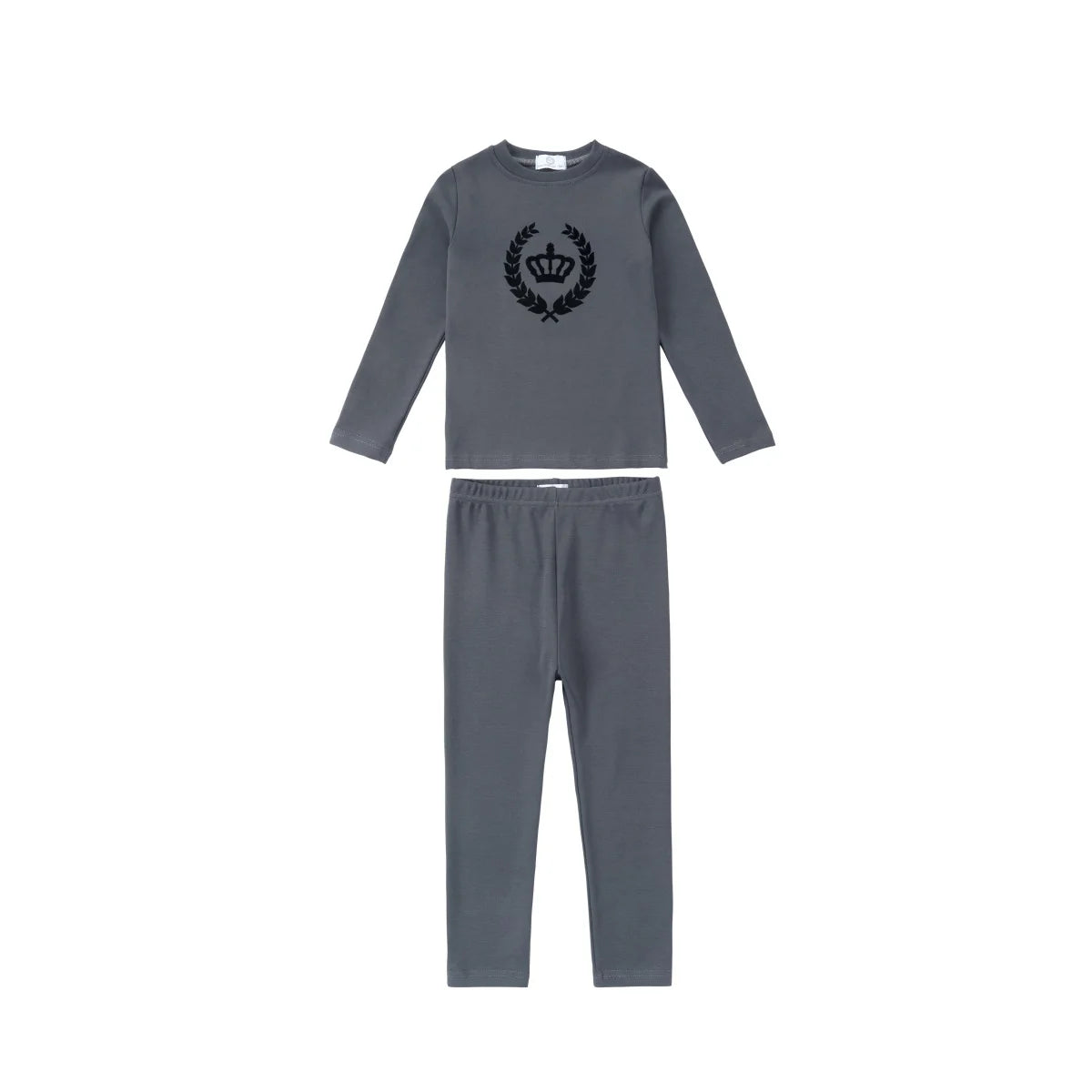 Royal Crown Kids Matching Outfits in Cotton Jersey with Velvet Crown Prints, Long-Sleeve Top and Pants or Dress Styles for Sibling Photos