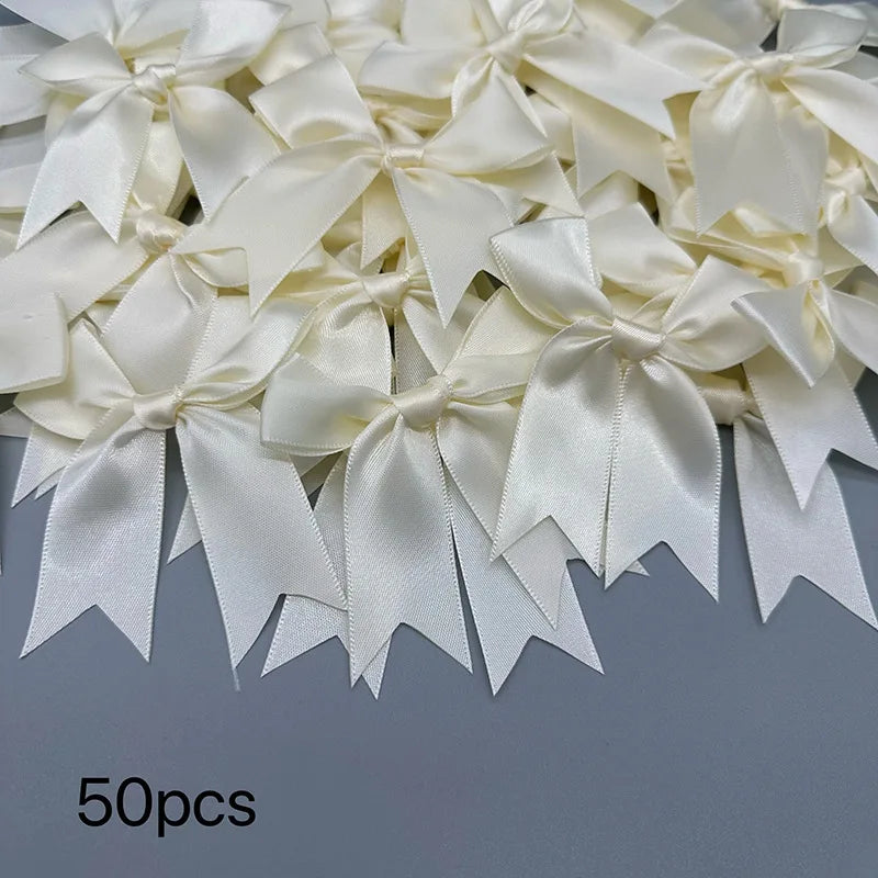 Satin Ribbon Bows 50-Piece Pack for Gift Wrapping, Wedding Favors, Birthday Decorations and Holiday Crafts in Multiple Color Options