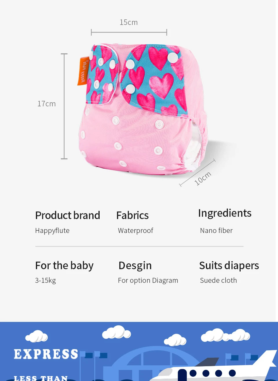 Reusable Cloth Diapers, Happyflute 4-Pack One-Size Pocket Baby Nappies with Adjustable Snap Closures, Washable Covers, Inserts Sold Separately