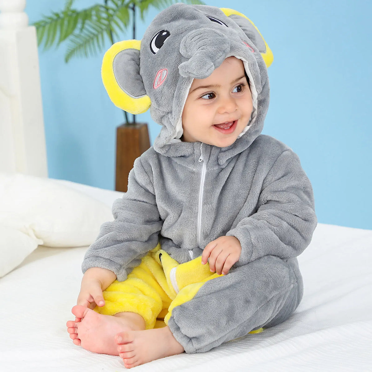 Baby Animal Hooded Costume Jumpsuit with Flannel Styling, Duck, Rabbit, Leopard and More Dress-Up Options for Boys and Girls, Sizes 70-120