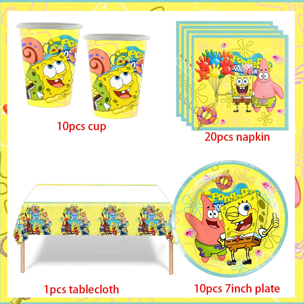 SpongeBob Birthday Party Supplies with Patrick Star, Disposable Plates, Cups, Balloons and Decoration Options for Kids Celebrations