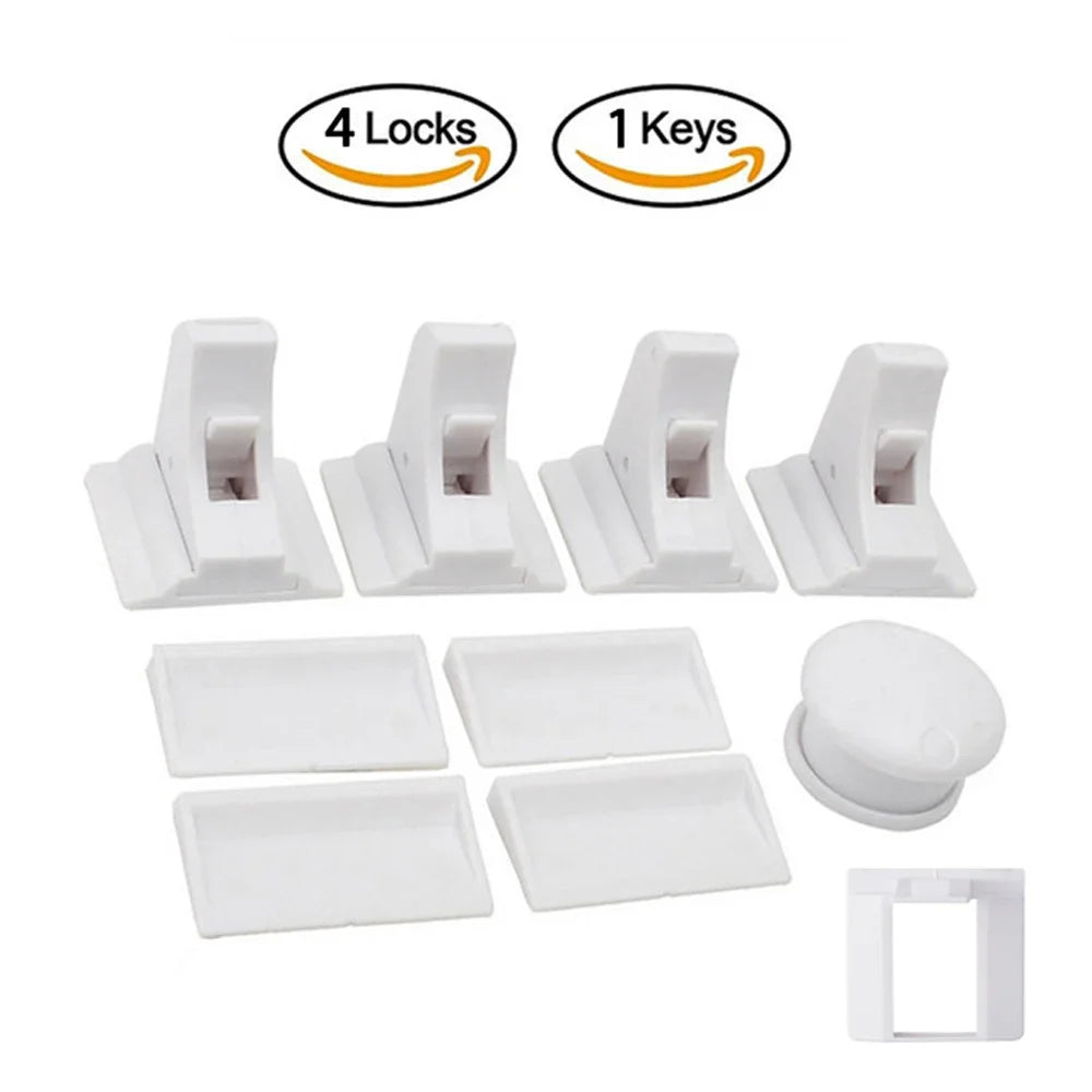 Magnetic Cabinet Safety Locks with Hidden Interior Latches and No-Drill Adhesive Installation for Compatible Drawers and Cupboard Doors