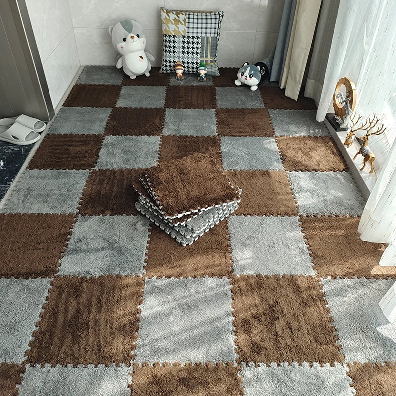 Plush Carpet Puzzle Mat, 20-Piece Interlocking EVA Foam Floor Tiles in Two-Color Options, 30 x 30 x 1 cm Squares for Nursery and Kids Rooms