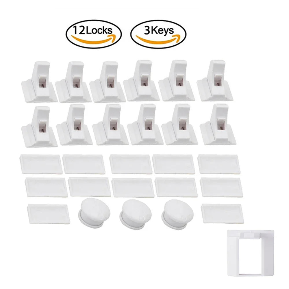 Magnetic Cabinet Safety Locks with Hidden Interior Latches and No-Drill Adhesive Installation for Compatible Drawers and Cupboard Doors