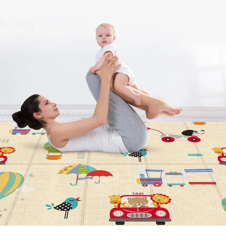 Foldable Baby Activity Mat with Double-Sided Prints, LDPE Padded Wipe-Clean Floor Surface and Carry Bag for Supervised Tummy Time and Toddler Play
