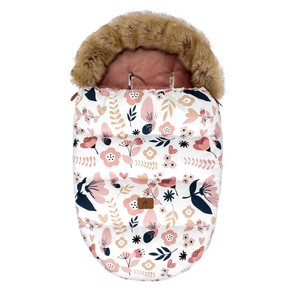 Winter Pram Footmuff with Two-Way Zipper and Removable Fur-Style Collar, Baby Stroller Sack for Cold-Weather Walks in Solid and Printed Styles