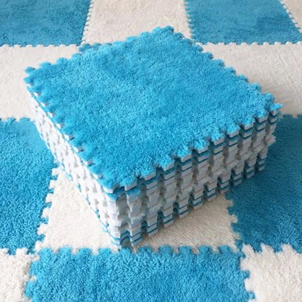 Plush Carpet Puzzle Mat, 20-Piece Interlocking EVA Foam Floor Tiles in Two-Color Options, 30 x 30 x 1 cm Squares for Nursery and Kids Rooms