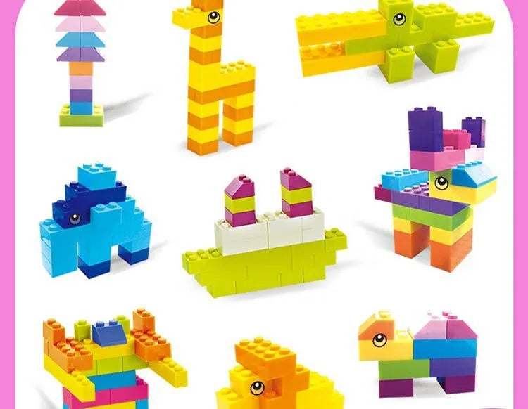 Creative Building Brick Set, 300 or 500 Colorful DIY Pieces for Open-Ended Construction, City Scenes, Counting and Shape Sorting Play