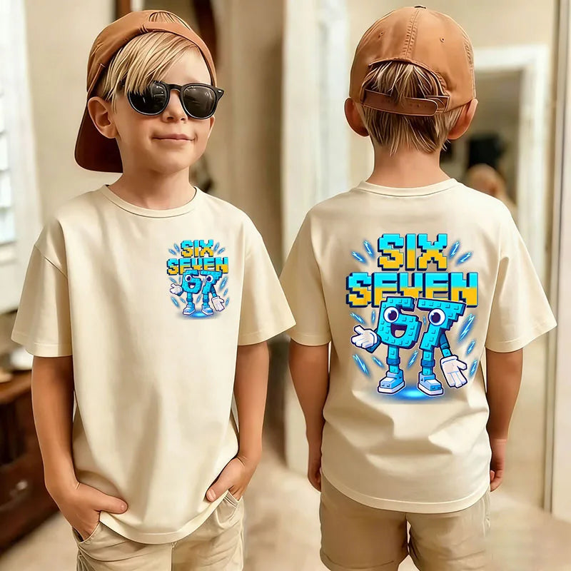 Six Seven Kids T-Shirt with Funny 67 Number Graphic, Short Sleeve Summer Top for Boys and Girls, Casual Playdate Outfits and Birthday Fan Gifts