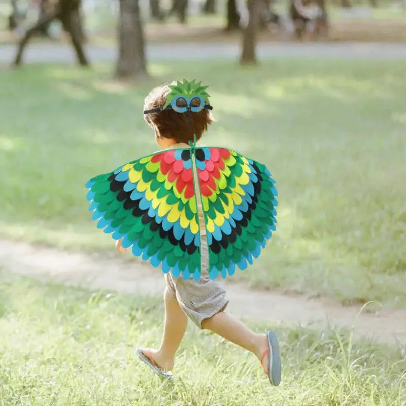 Kids Bird Wings and Mask Costume Set with Layered Felt Feather Cape, Colorful Animal Dress-Up for Halloween, Birthday Parties and Stage Performances