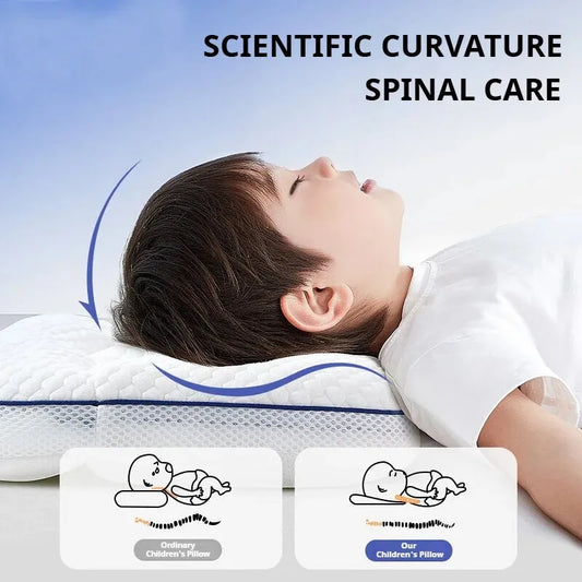Dual-Sided Kids Contour Pillow with Five-Zone Design, Bamboo Fabric and Tencel Cover, Fiber Filling and T1 T2 T3 Pillowcase Options for Older Children